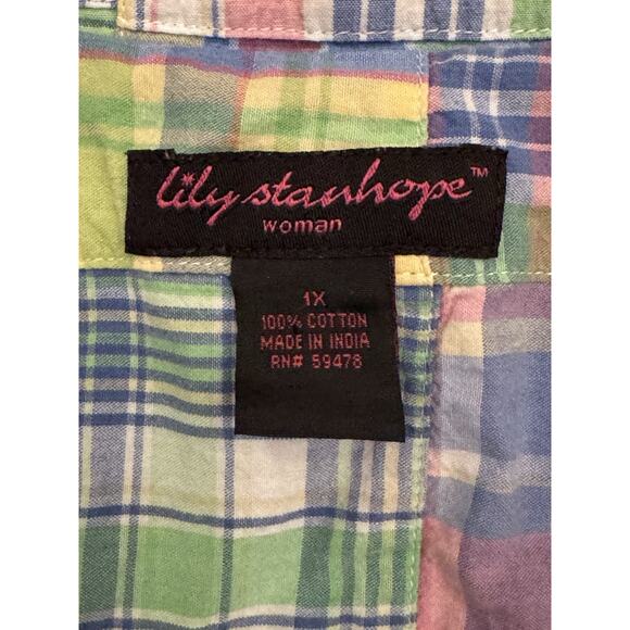 Lily Stanhope Blazer Quilted Plaid Madras Patchwork Pastel Sz 1X Preppy Academia - Picture 6 of 6